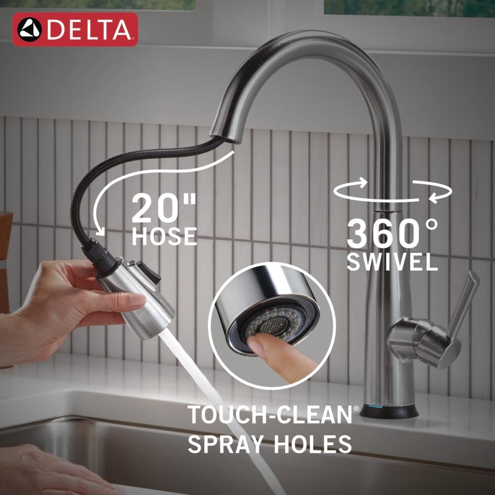 Delta Faucet Essa Touchless Kitchen Faucet with Touch Technology, Brushed Nickel Kitchen Sink Faucet with Pull Down Sprayer, Arctic Stainless 9113TL-AR-DST