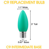 VISTERLITE 25-Pack Ceramic C9 Christmas Light Bulbs, Green LED Light Bulbs Holiday Decoration, Green Christmas Decor for Indoor & Outdoor Use, E17/C9 Intermediate Base