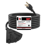 EP 50 Ft Outdoor Extension Cord with 3 Electrical Power Outlets - 16/3 SJTW Black Cable with 3 Prong Grounded Plug for Safety Great for Christmas Lights, Garden and Major Appliances