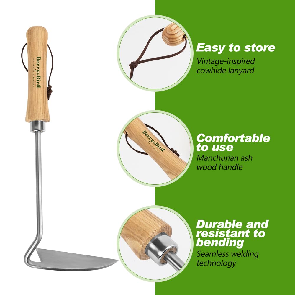 Berry&Bird Sickle Hoe Crack Weeder, Stainless Steel Japanese Weeding Sickle