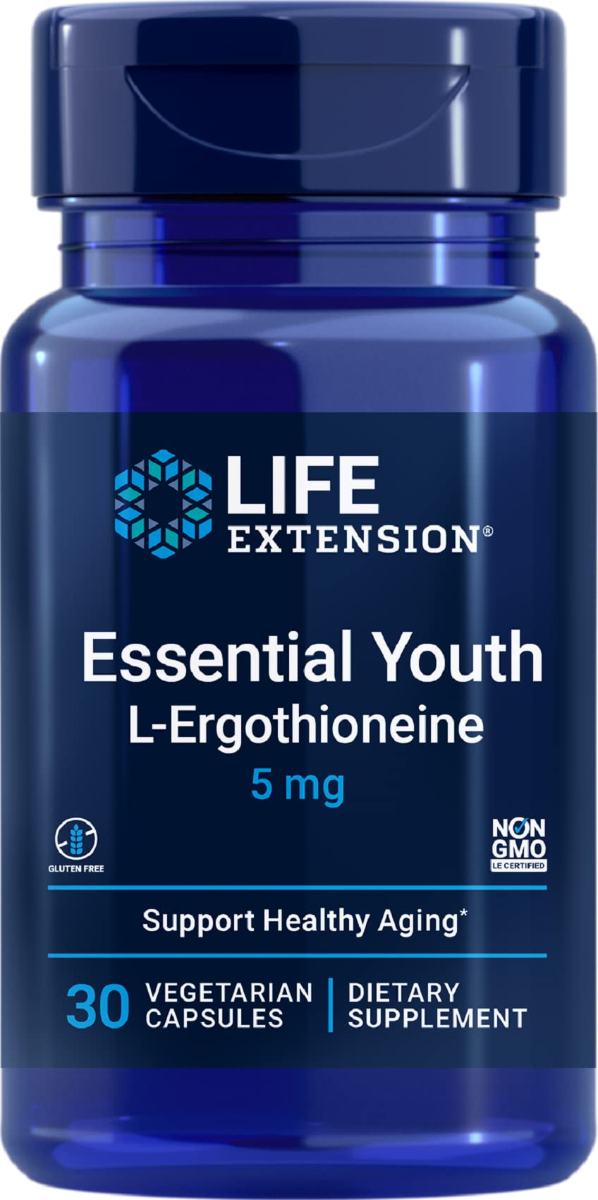 Life Extension Essential Youth L-Ergothioneine – Promotes Longevity & Healthy Aging – Gluten-Free – Non-GMO – Vegetarian – 5 mg – 30 Vegetarian Capsules