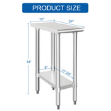HARDURA Stainless Steel Table 24X12 Inches with Undershelf and Galvanized Legs NSF Heavy Duty Commercial Prep Work Table for Restaurant Kitchen Home and Hotel
