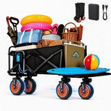 Sushar Electric Wagon Cart Foldable Heavy Duty with All Terrain Wheels, Power Assist Utility Wagon 340 lb Capacity Removable Battery for Beach Camping Garden, Black