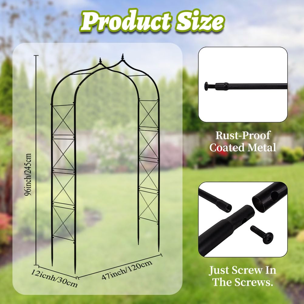 Metal Garden Arbors 8Ft Thickened Arch Trellis for Climbing Plants
