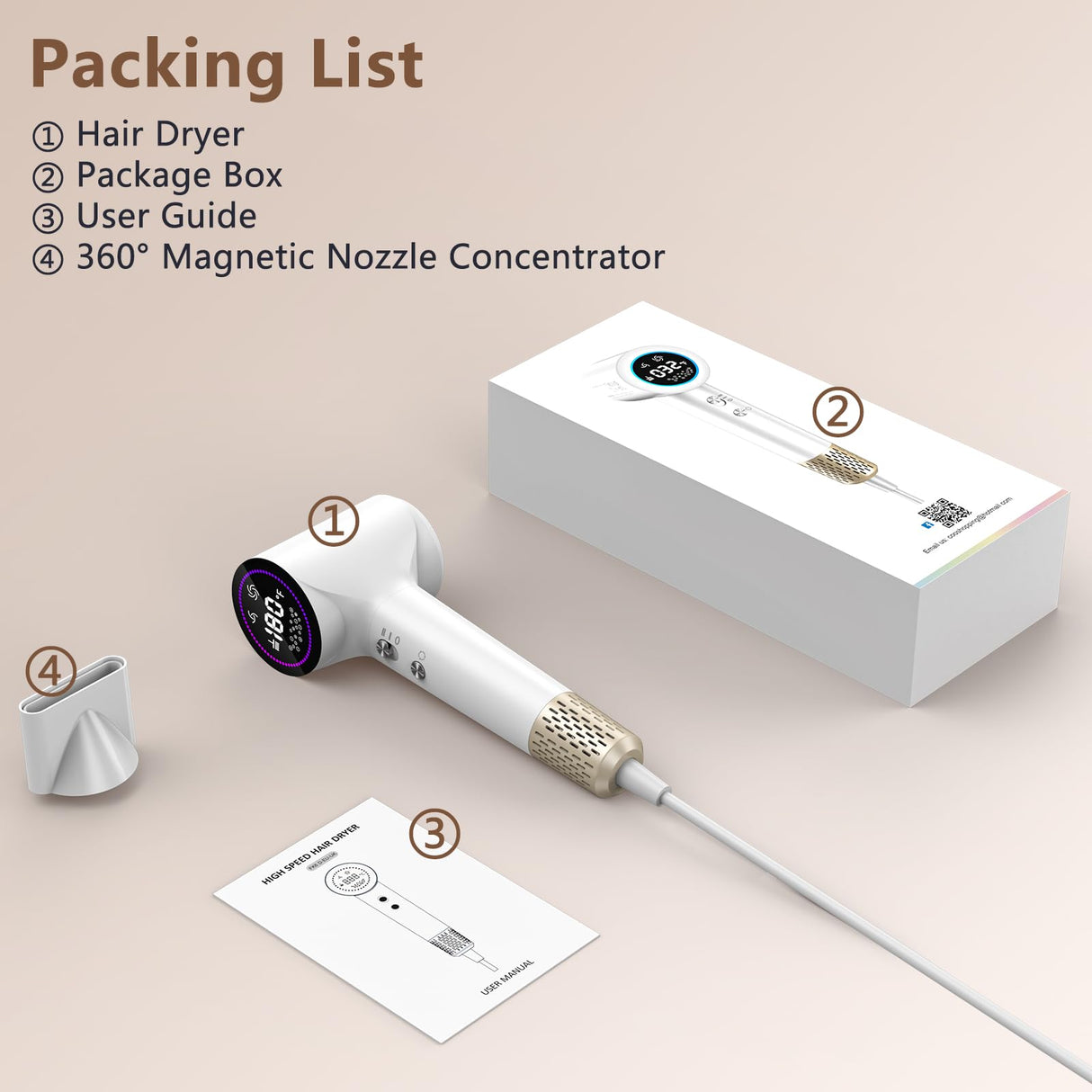 Hair Dryer,Plasma Hair Dryers for Women & Men - 110,000 RPM Professional High-Speed Blow Dryer with 400 Million Plasma, Magnetic Nozzle, HD Display & Cool/Hot Air Modes | Fast Drying & Thermo-Control