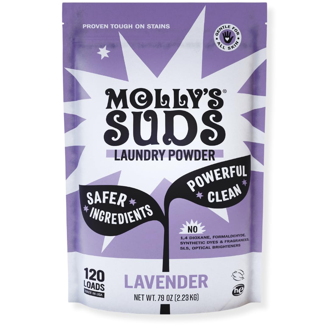 Molly's Suds Original Laundry Detergent Powder | Clean Laundry Detergent Powder for Sensitive Skin | Simple, Effective Ingredients, Stain Fighting | 120 Loads (Lavender)
