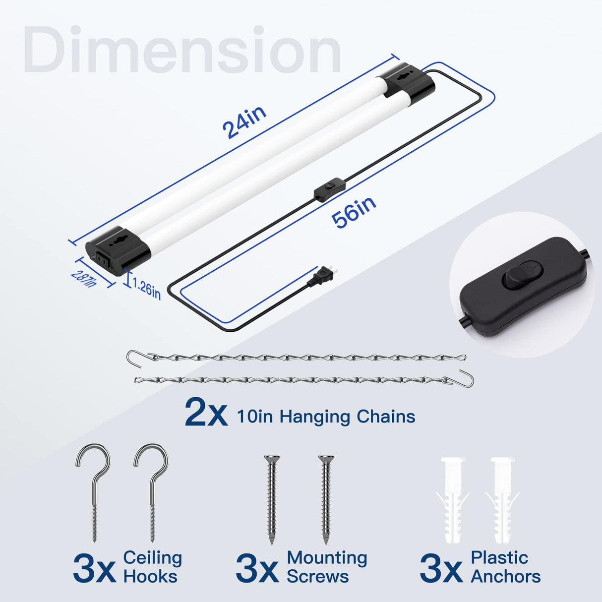 BBOUNDER 2FT LED Shop Light Fixture, Super Bright 2200LM, Cool Daylight White 6500K, Ceiling or Hanging Mount, Durable Garage Shop Lighting for Warehouse, Workbench, Basement, and Business Use, Black