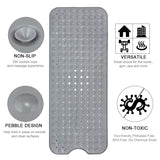 YINENN Bath and Shower Safety Mats 40x16 inch, Non Slip with Suction Cups for Bathroom Stall and Tub Floor, Extra Large and Machine Washable, Drain Holes Keep Bathtub Clean, Grey