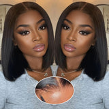 GUDOZO 14 Inch Human Hair Bob Wig - 9x6 Glueless HD Lace Front, Pre-Plucked, Pre-Cut, 200% Density Short Straight for Black Women