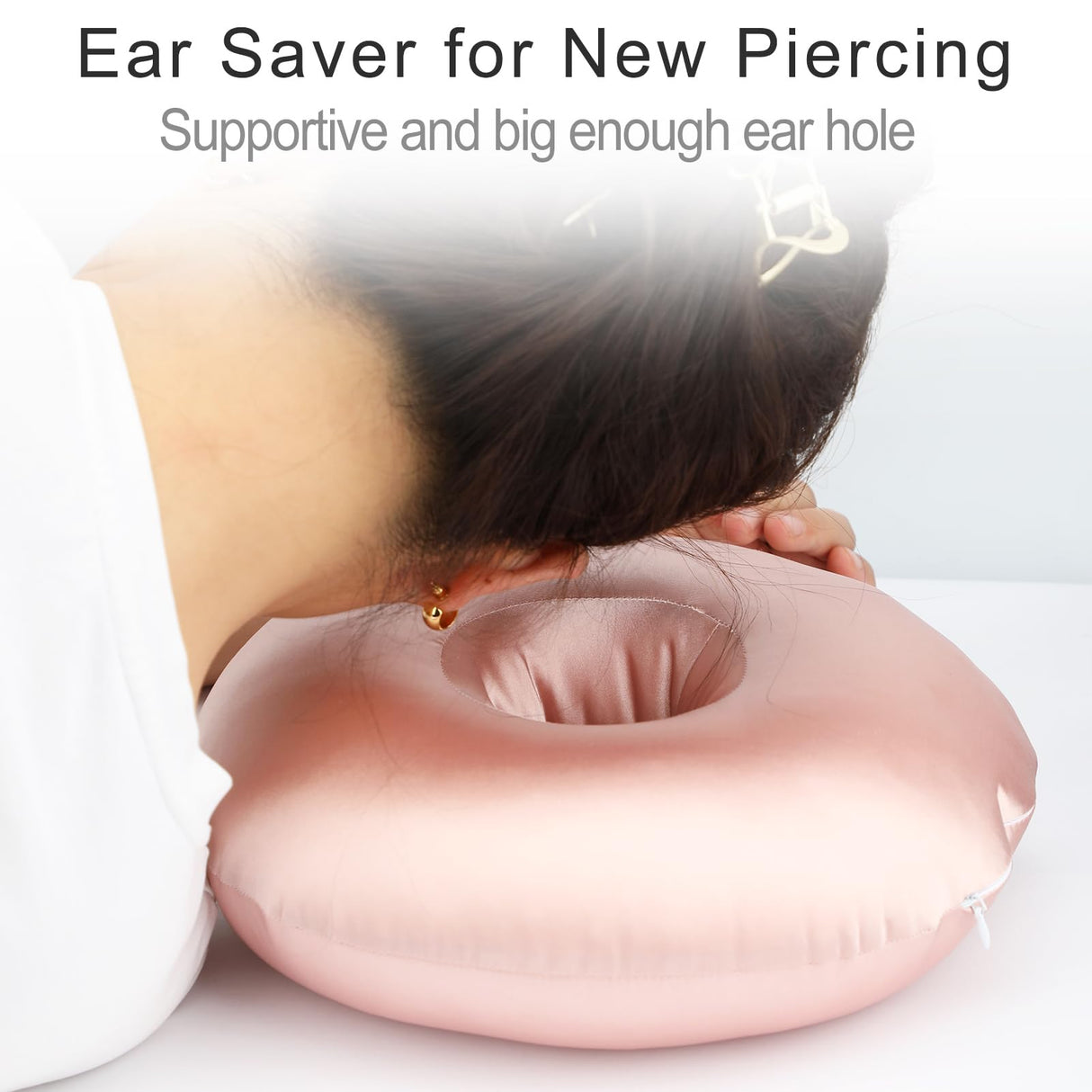 Heal n Hope Silky Satin Piercing Pillow Ear Pillows Donut with Hole for Ear Pain CNH Piercing Pain Relief Sleeping Pressure Sore Side Sleepers Smooth Cooling Ear Guard Protector, Coral