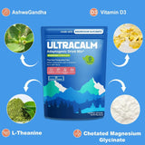 UltraCalm Super Cortisol Drink – Calm Magnesium Glycinate Powder – 30 Servings – L-theanine, Ashwagandha, Vitamin D – No Sugar – Raspberry Lemonade – Electrolytes Powder
