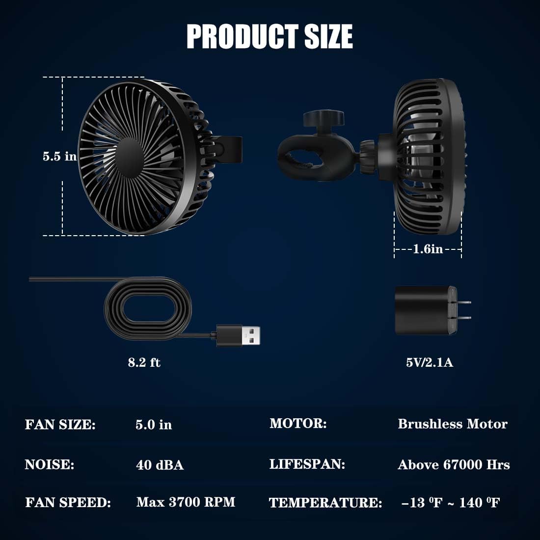 PGQUY 5” Grow Tent Clip Two Fans with Adjustable Clamp, 3-Speed Strong Quiet Airflow, Compatible with Timer Thermostat & Smart Plug for Plant Greenhouse Seedling Hydroponics Circulation Cooling