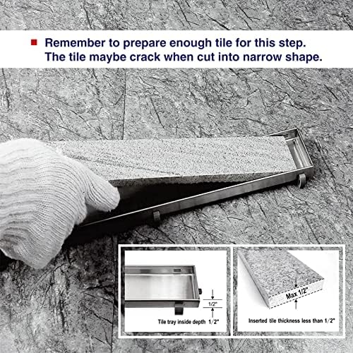 Neodrain 24-Inch Linear Shower Drain with Tile Insert Grate,Brushed 304 Stainless Steel Rectangle Shower Floor Drain, Linear Drain with Leveling Feet, Hair Strainer