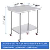 OSTBA Stainless Steel Table for Prep & Work 24x36 Inches with Casters Wheels and Backsplash, NSF Metal Commercial Heavy Duty Table with Adjustable Undershelf for Restaurant Kitchen Home and Hotel