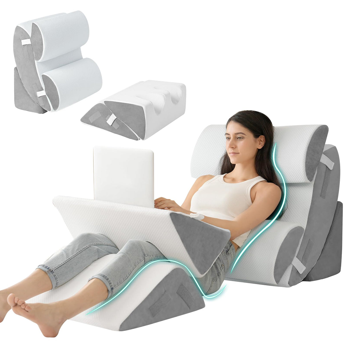 Hansleep 6PCS Orthopedic Bed Wedge Pillow for Sleeping, Adjustable Post Surgery Pillow Set for Body, Back and Leg Pain Relief, Memory Foam Support Pillows for After Surgery, White