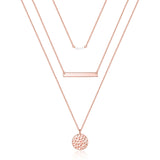 Turandoss Triple Layer Necklace for Women, Rose Pearl Bar Disc Pendant