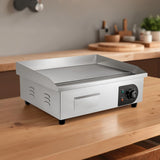 VEVOR Commercial Electric Griddle, 21 x 11.8 inch, 1750W, 122-570°F Adjustable Temp Control, Stainless Steel Countertop Flat Top Grill with 2 Spatulas, 2 Brushes and 4 Foot Pads, for Steak, Pancake