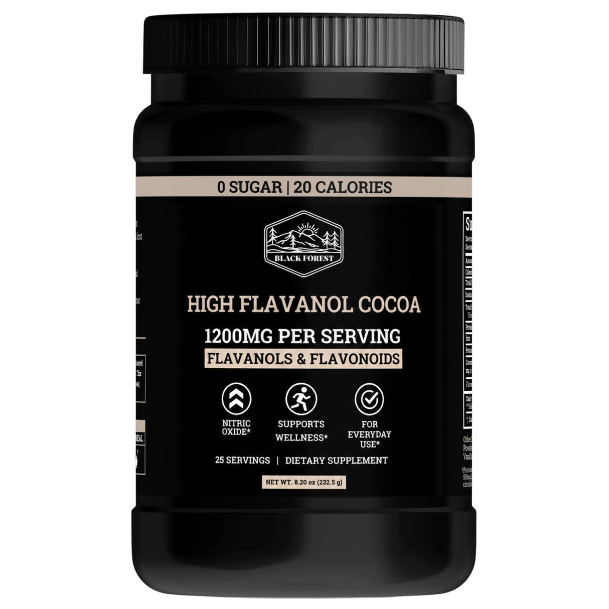 Black Forest High Flavanol Cocoa Powder - 1200mg Flavanols & Flavonoids with 600mg Epicatechin - 10X Concentrated Dark Cocoa Extract for Nitric Oxide and Wellness Support - Non-GMO Vegan
