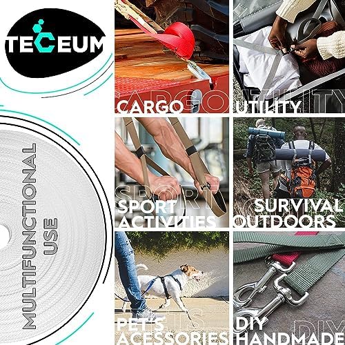 TECEUM 1" & 1.5" & 2" Webbing – 10 25 50 Yards – 40+ Colors – Heavy Duty 1 Inch 1.5 Inch 2 Inch Webbing for Climbing Outdoors Indoors Crafting DIY