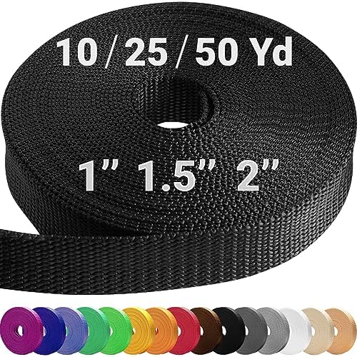 TECEUM 1" & 1.5" & 2" Webbing – 10 25 50 Yards – 40+ Colors – Heavy Duty 1 Inch 1.5 Inch 2 Inch Webbing for Climbing Outdoors Indoors Crafting DIY