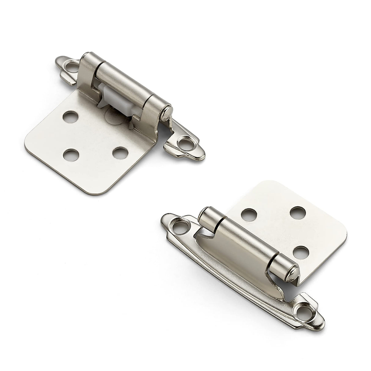 Ravinte 50 Pack (25 Pairs) 1/2 inch Overlay (Variable) Cabinet Hinges, Self-Closing Semi-Concealed Face Mount, Satin Nickel Decorative Hardware with Door Bumpers for Kitchen & Cupboard Doors, Silver