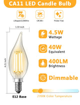 DAYBETTER Chandelier Light Bulbs, Candelabra Light Bulbs 40 Watt Equivalent E12 LED Bulb Dimmable, 2700K Soft Warm White, 4.5W 400LM, Flame Tip Vintage Candle Light Bulb, 12 Pack