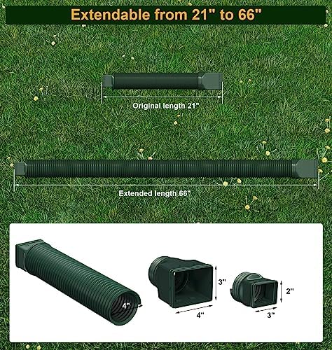 Rain Gutter Downspout Extensions, Downspout Extender for Rainwater Drainage Flexible, Down Spout Drain Extension Pipe and Extendable from 21 to 66 Inches (Green)