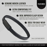 LUXAR Men’s Black Onyx Stone Bead Bracelets | Matte Black 8mm Stone | Minimalist, Designer Jewelry for Men (Black Leather, Medium)