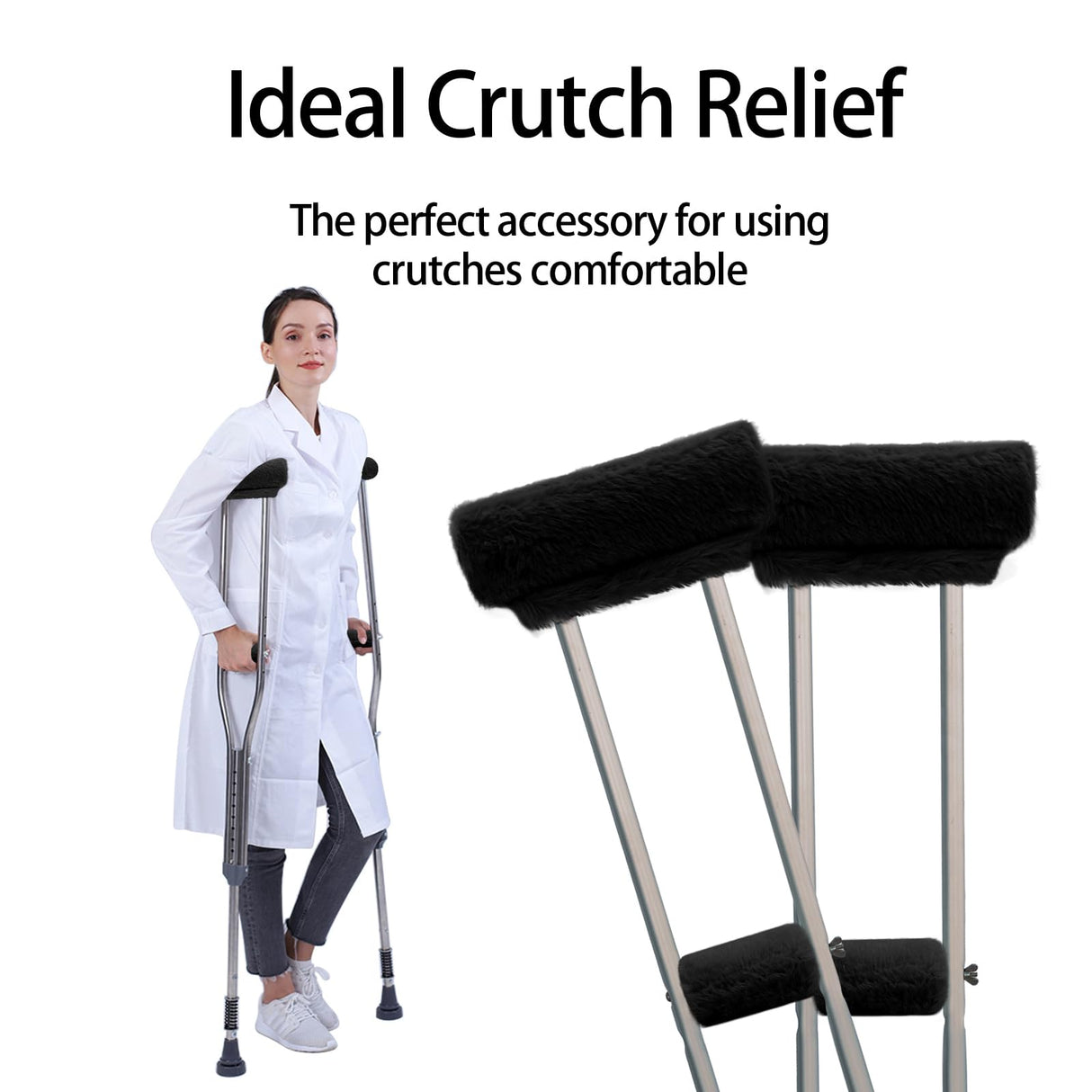 SPRING SEAON Crutches Padding Universal Crutch Pads for Armpits and Hand Grips Pads for Crutches Underarm Crutch Cushions Fluffy Crutch Covers Machine Washable (Black)