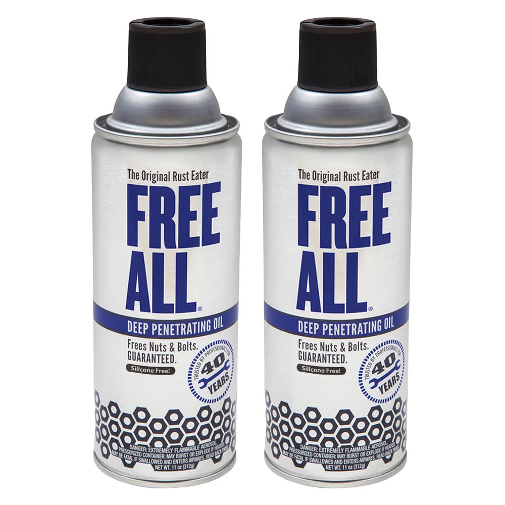 Free All Rust Eater Deep Penetrating Oil, 11 oz Aerosol – Loosens Rusted Bolts, Nuts, Pipe Connections & Locks – Industrial-Grade Rust Remover, Silicone-Free, Safe on Paint & Plastic Surfaces, 2-Pack