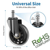 Office Chair Wheels Replacement, Transparent 3 Inch Heavy-Duty Computer Gaming Desk Rubber Casters,Smooth & Silence Gliding for All Floors Including Hardwood Carpet, Set of 5