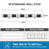 IMILLET 2 Pack Wall Mount Broom Holder Stainless Steel 5 Racks with 4 Hooks Broom Organizer Self Adhesive Heavy Duty Laundry Room, Garage Organization Storage