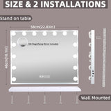 Hansong Vanity Mirror with Lights and Speaker22.8''x18.4'' Hollywood Makeup Mirror with 15 LED Bulbs Lighted Vanity Nakeup Mirror 3 Lighting Modes 10X Magnification White