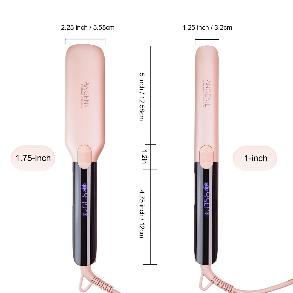 ANGENIL Pro Titanium Flat Iron Hair Straightener 1.75" Wide, Salon Grade Dual Voltage Straightening and Curler 2-in-1 with Heat Resistant Silicone Mat, Adjustable Temp 240°F-470°F, 15s Fast Heating