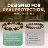 Conscious Items Triple Protection Bracelet, Tigers Eye, Hematite Stone, & Black Obsidian Bracelet, Spiritual Stone Bracelets for Women & Men, 7.87 in