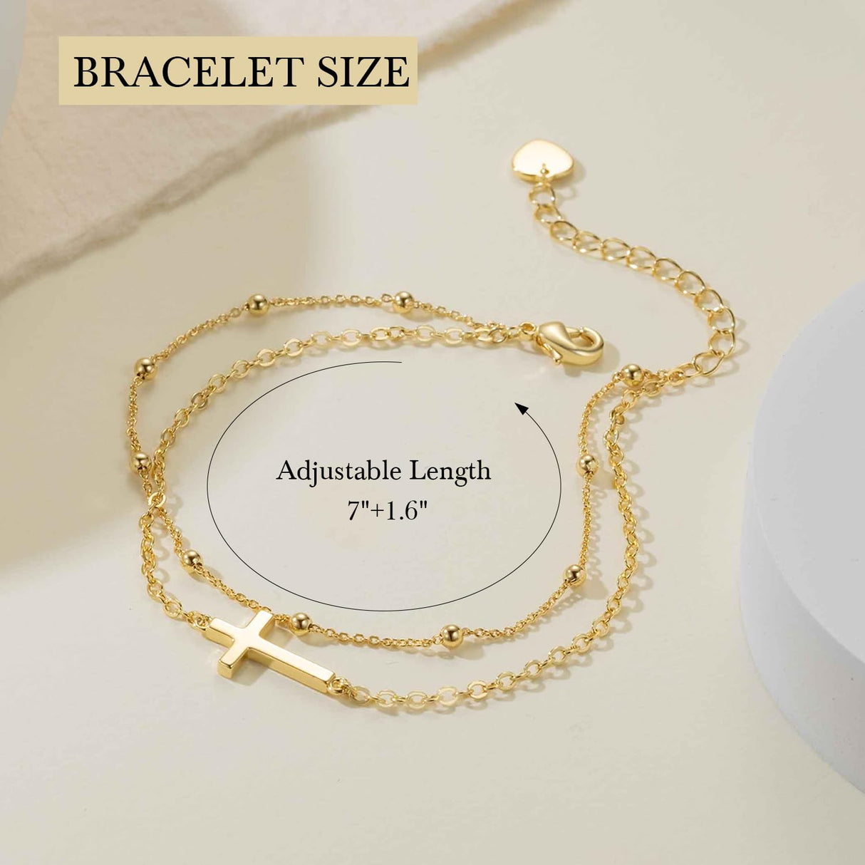 KHFGDS 14K Gold Cross Bracelet for Women Gold Bead Chain for Women