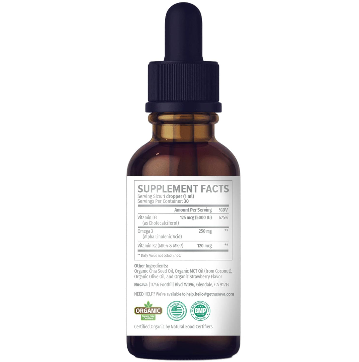 (4 Pack) Organic Vitamin D3 K2 Drops with MCT Oil Omega 3, 5000 IU - Maximum Strength Vitamin D Liquid, No Fillers, Non-GMO Liquid D3 for Faster Absorption and Immune Support (Strawberry, 4 Fl Oz)