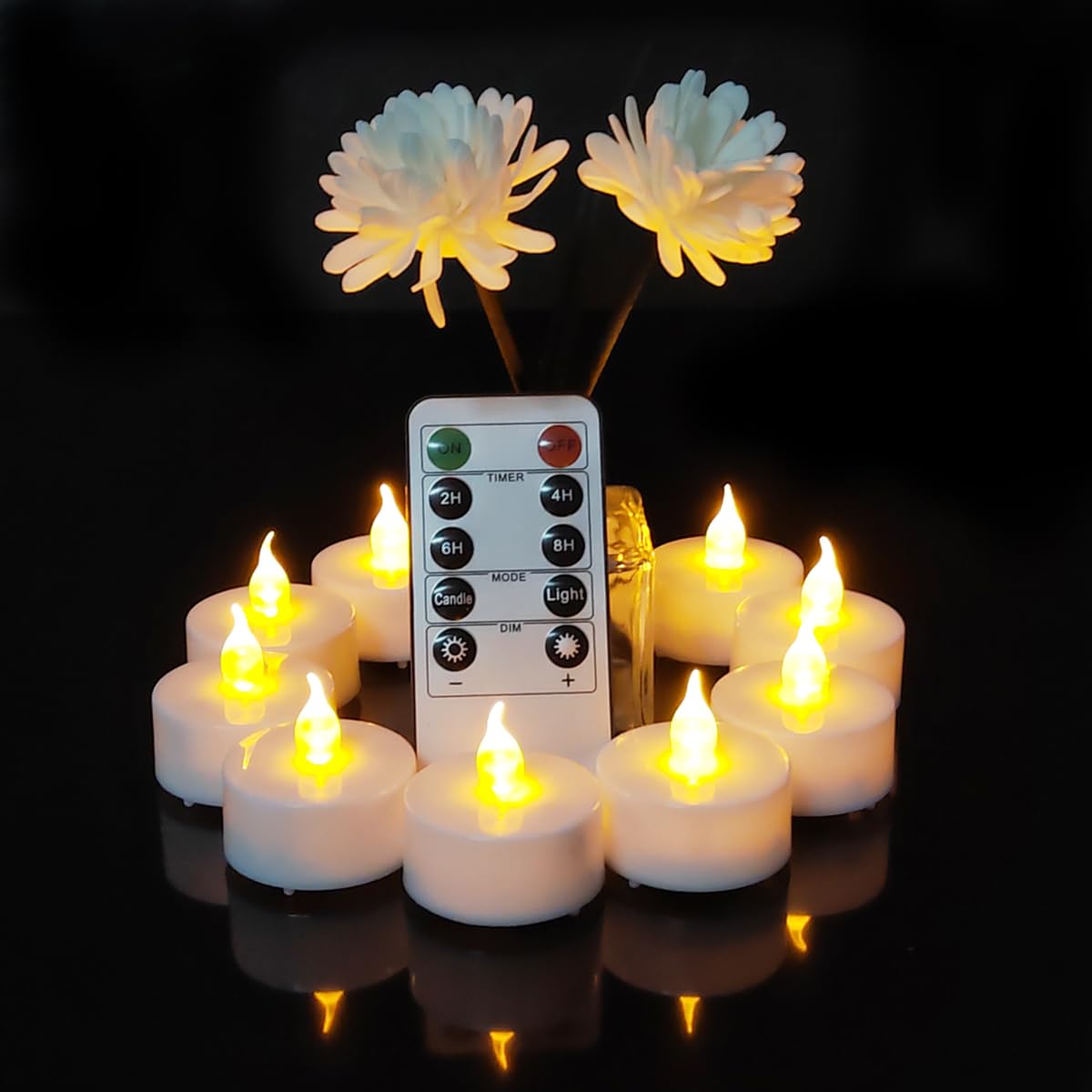 Remote flameless led Tea Light Candles with Timer,Realistic Flickering tealight Candles with Remote,Safe Decorative Lighting for Christmas,Wedding,Home Decor (Warm Yellow 24 Pack)