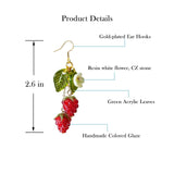 Cute Fruit earring,Dangle Drop Lightweight Food Earrings for Women (Red- 2 Raspberry)