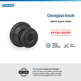 Schlage F51A GEO 622 Georgian Door Knob, Keyed Entry Lock, Matte Black