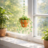 Sun Catchers Indoor Window, Beaded Plant Kit Gifts for Plant Lovers Beaded Succulent Plants Green Waterdrop Beads Suncatchers for Windows Hanging with Chain Home Garden Décor Car Hanging Ornament