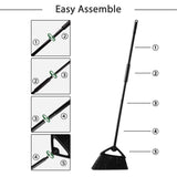 Eyliden Commercial Angle Broom and Dustpan Combo, with Long Handle and Lid, Lobby Dust Pan Sweep Set for Outdoor Garages Courtyard Sidewalks Decks Indoor Home Kitchen Room Office (Black Broom+Dustpan)