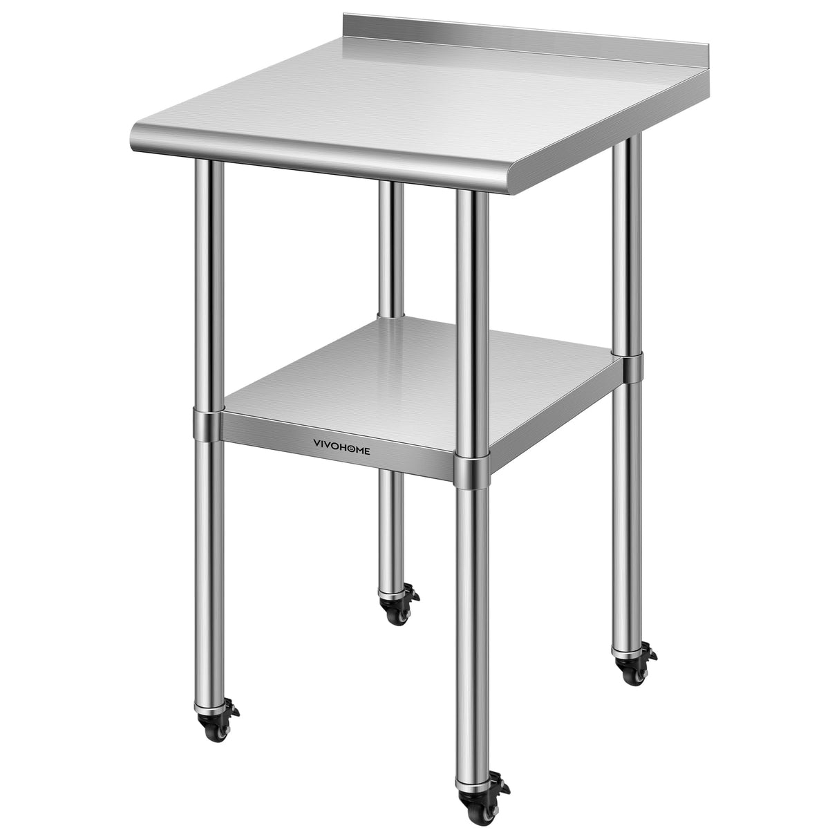 VIVOHOME 24 x 18 Inch Stainless Steel Work Table with Backsplash, Prep Commercial Table with Wheels for Restaurant, Hotel, Home and Warehouse