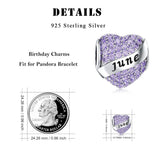 DALARAN Birthstone Charms for Pandora Bracelet 925 Sterling Silver Heart Bead Happy Birthday Present for Women (Jun Birthstone Charm-box)