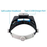 Beileshi Rechargeable Head-Mounted Magnifier with LED Light, Headband Double Lens Illuminated Reading Magnifier Loupe Jewelry Visor Opitcal Glass Binocular Magnifier with Lens -1.5X 2X 2.5X 3.5X