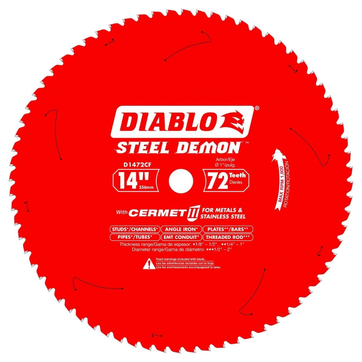 Diablo Steel Demon Cermet II Saw Blade for Medium Metal - Triple Chip Cutting Action - 14" x 72-Teeth, 1800 Max RPM - D1472CF