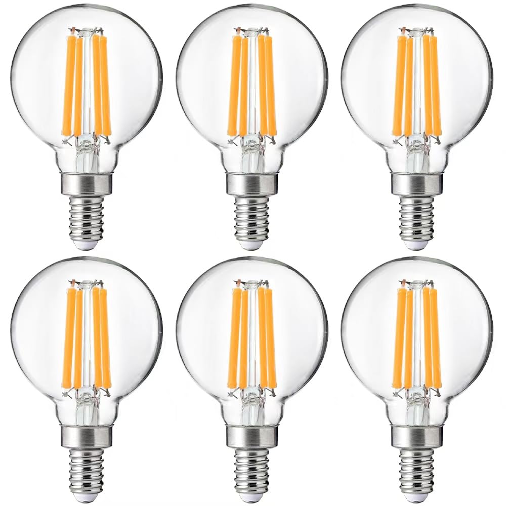 FLSNT G16.5 Dimmable LED Candelabra Bulbs 60W Equivalent, LED E12 Chandelier Light Bulbs, 550LM, CRI90, 5.5W, AC 120V, 6 Pack, 2700K Soft White