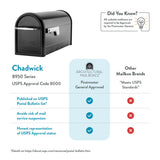 Architectural Mailboxes Chadwick Galvanized Steel Post Mount Mailbox, 8950B-10, Black, Medium Capacity