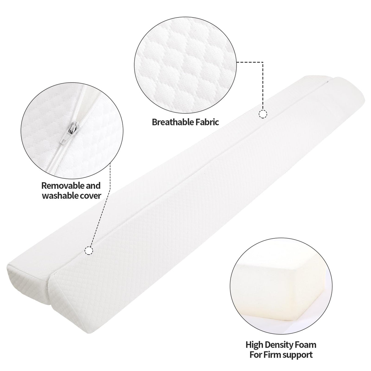 MABOZOO Pillow Wedge for Headboard Gap,White Bed Wedge Gap Filler King Size,Foldable Bed Wedge Pillow for Headboard,Foam Mattress Gap Filler,76"x6"x6"
