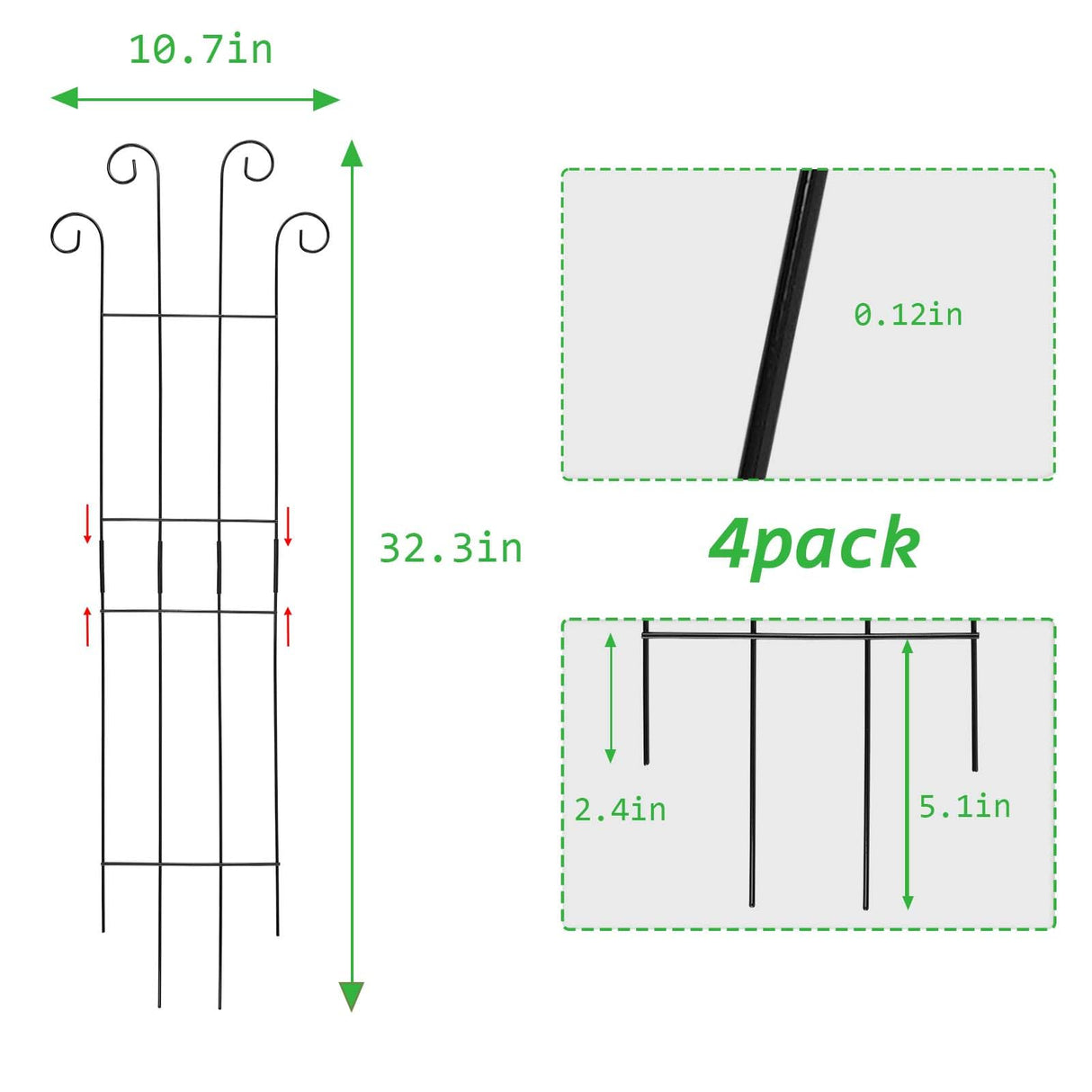 DYBEEDUAL 4 Pack 32 Inch Plant Trellis Outdoor Metal Trellis for Climbing Plants Indoor Garden Trellis for Climbing Plants Outdoor Wave Shape Metal Garden Trellis Houseplants Flowers Vine Ivy